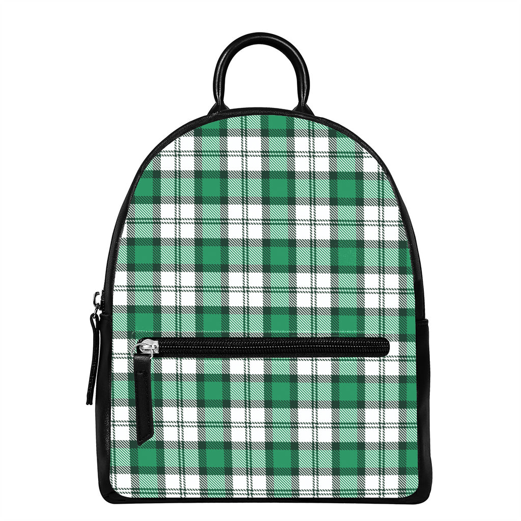 Shamrock St. Patrick's Day Tartan Print Leather Backpack