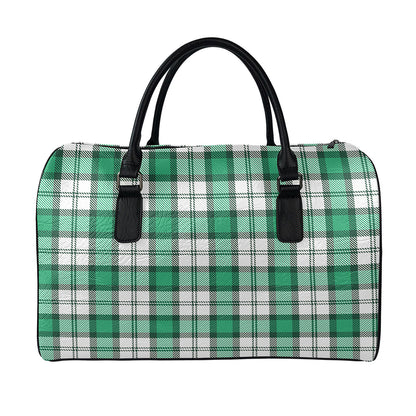 Shamrock St. Patrick's Day Tartan Print Leather Duffle Bag