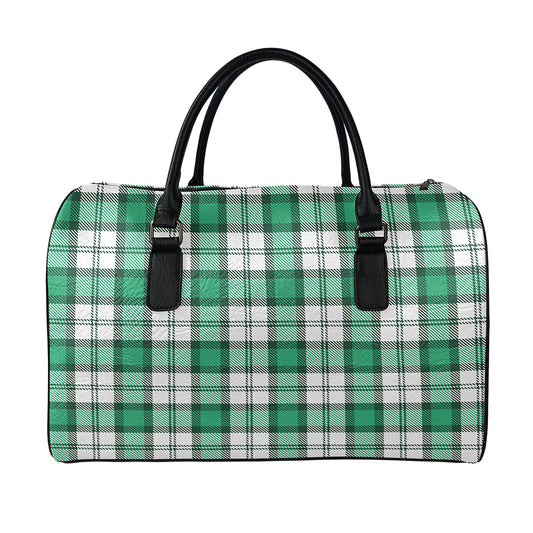 Shamrock St. Patrick's Day Tartan Print Leather Duffle Bag