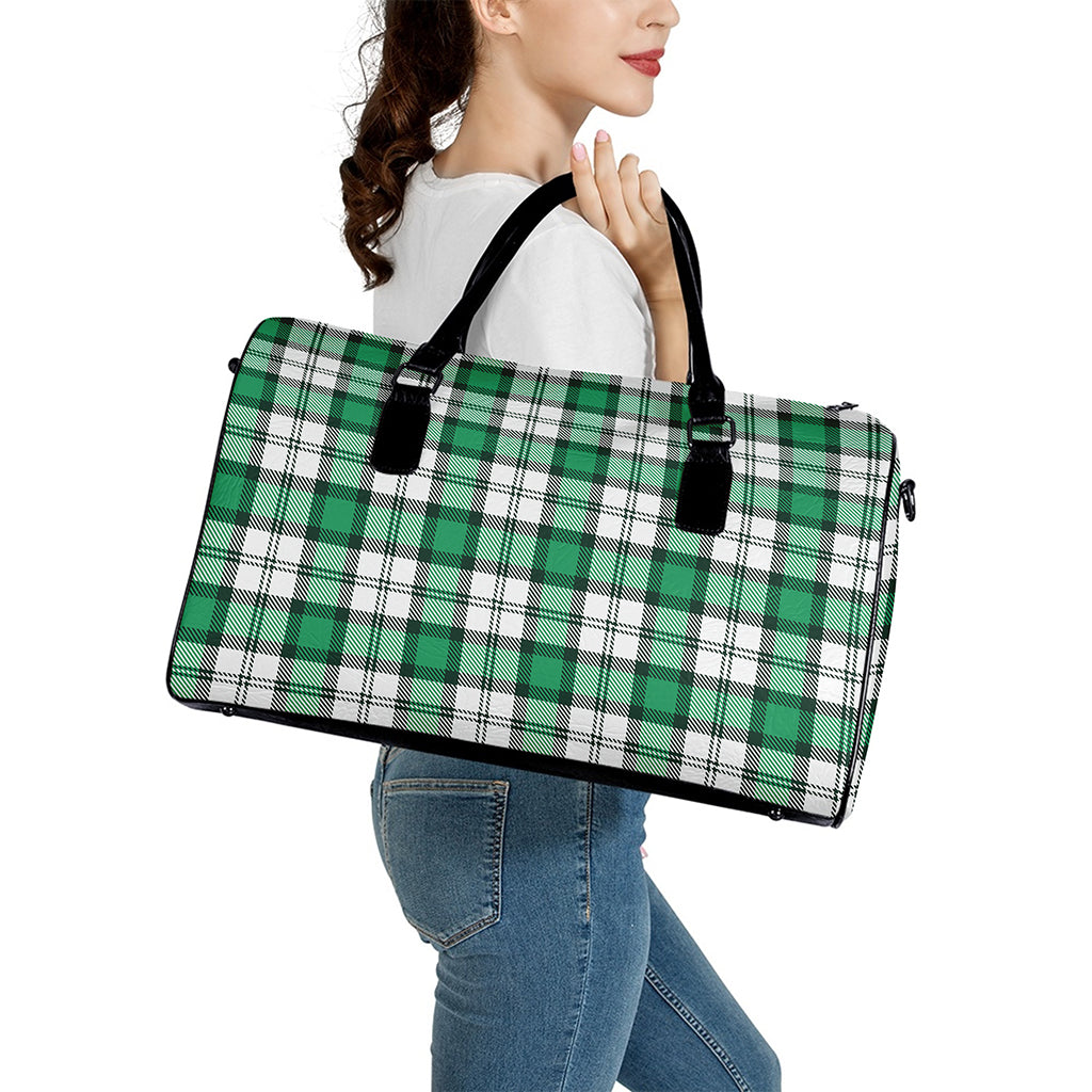 Shamrock St. Patrick's Day Tartan Print Leather Duffle Bag