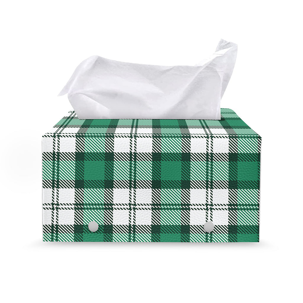 Shamrock St. Patrick's Day Tartan Print Leather Tissue Box Cover
