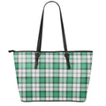 Shamrock St. Patrick's Day Tartan Print Leather Tote Bag With Zipper