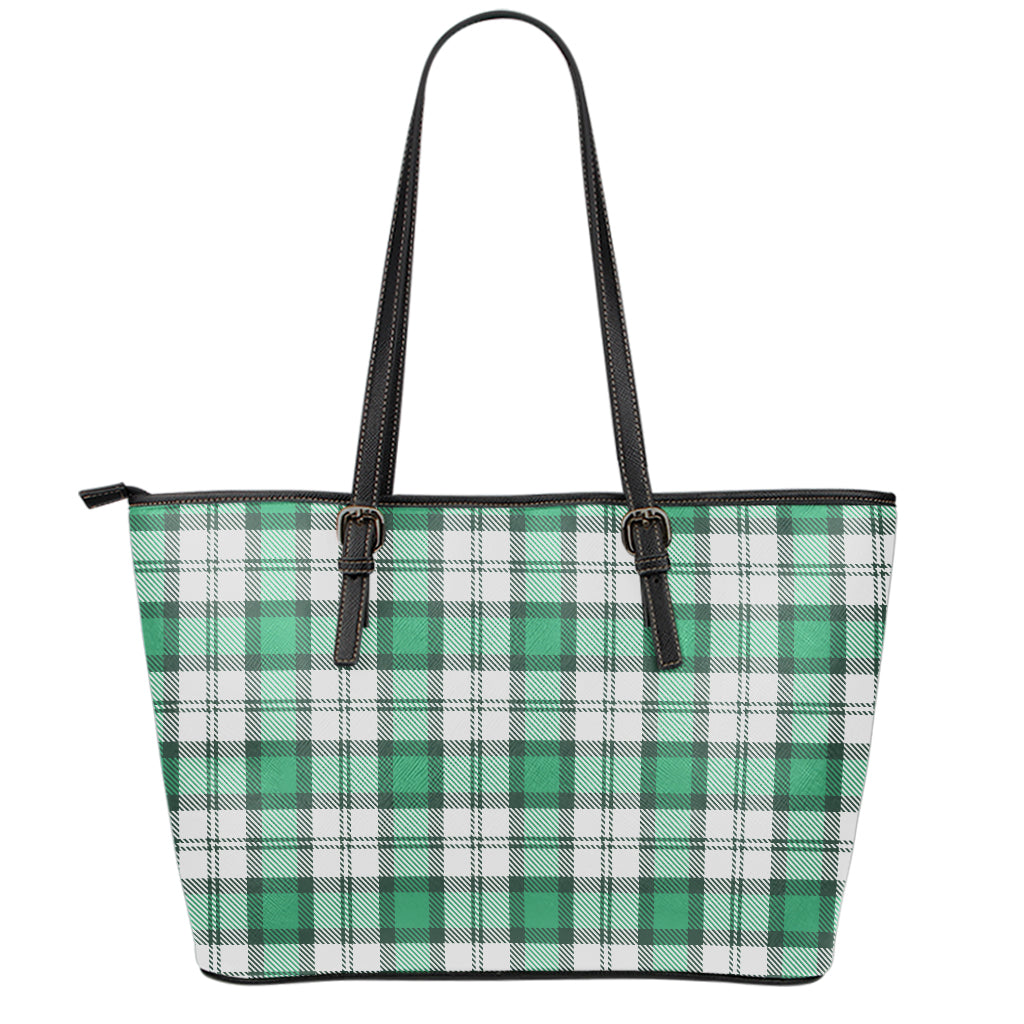 Shamrock St. Patrick's Day Tartan Print Leather Tote Bag