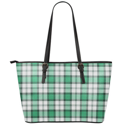 Shamrock St. Patrick's Day Tartan Print Leather Tote Bag