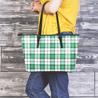 Shamrock St. Patrick's Day Tartan Print Leather Tote Bag
