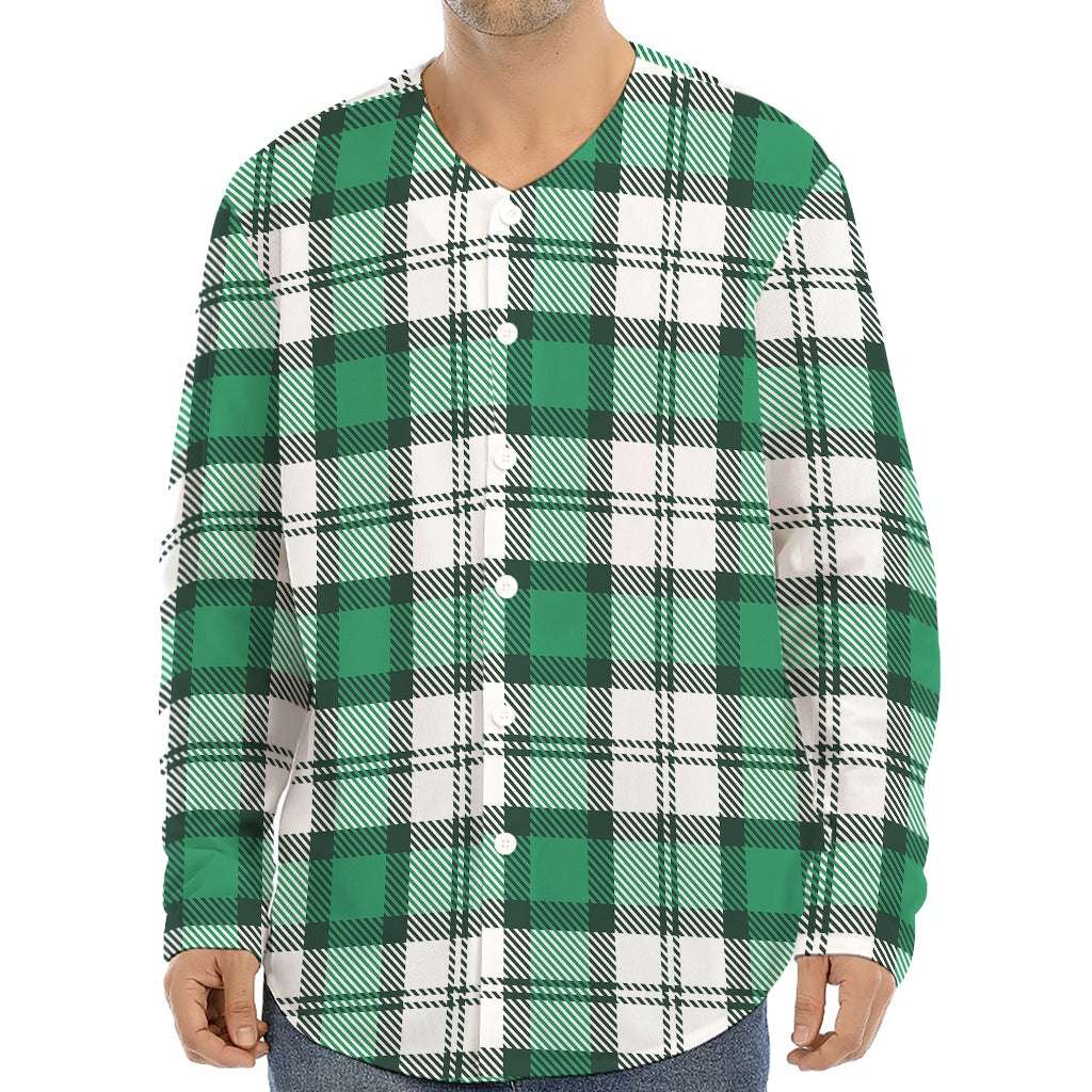 Shamrock St. Patrick's Day Tartan Print Long Sleeve Baseball Jersey