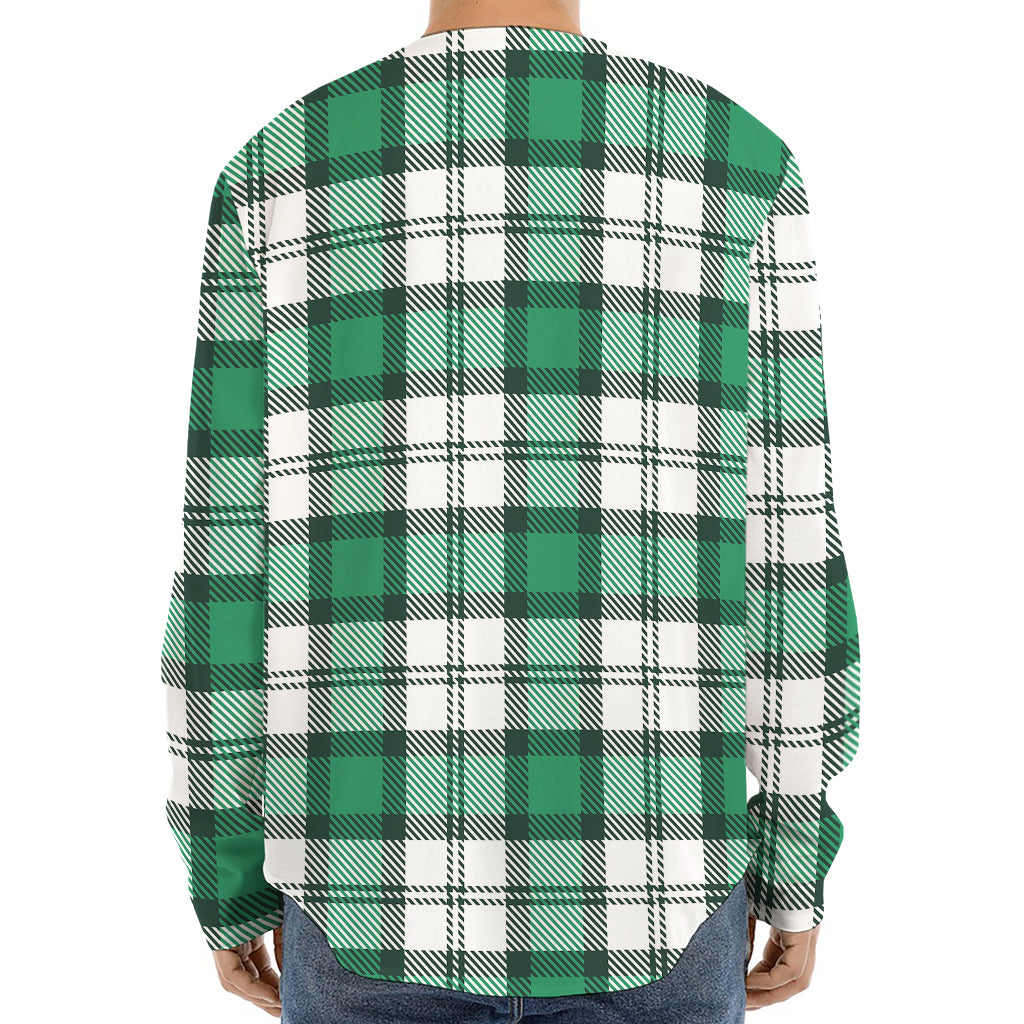 Shamrock St. Patrick's Day Tartan Print Long Sleeve Baseball Jersey