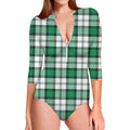 Shamrock St. Patrick's Day Tartan Print Long Sleeve Swimsuit