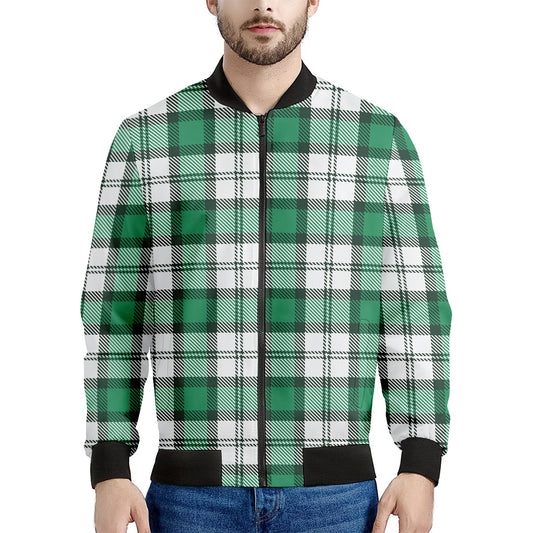Shamrock St. Patrick's Day Tartan Print Men's Bomber Jacket