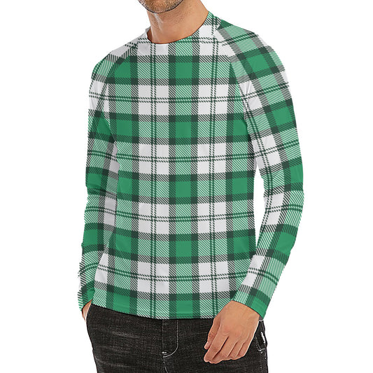 Shamrock St. Patrick's Day Tartan Print Men's Long Sleeve Rash Guard