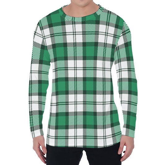 Shamrock St. Patrick's Day Tartan Print Men's Long Sleeve T-Shirt