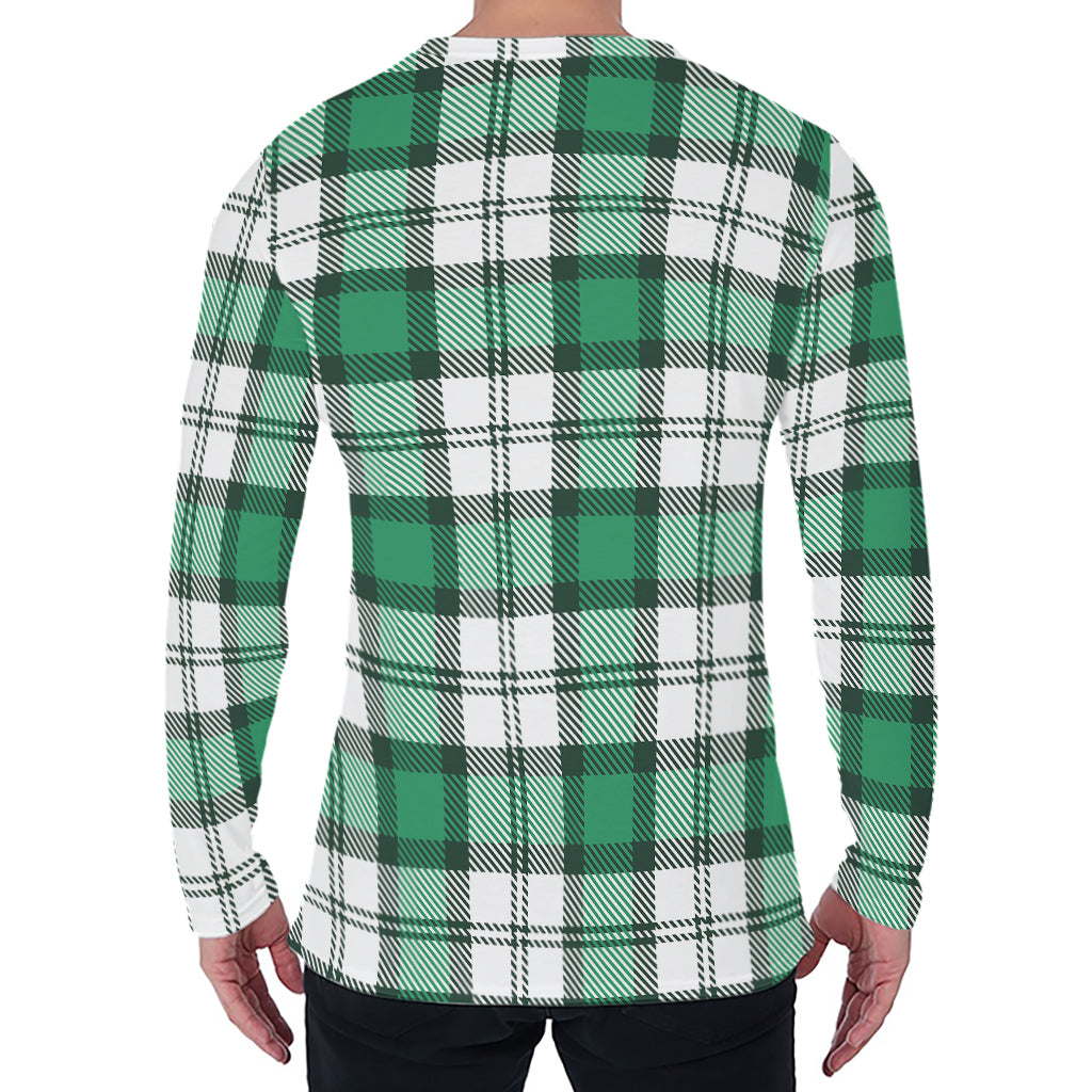 Shamrock St. Patrick's Day Tartan Print Men's Long Sleeve T-Shirt