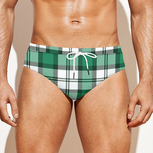 Shamrock St. Patrick's Day Tartan Print Men's Swim Briefs