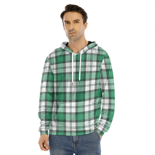 Shamrock St. Patrick's Day Tartan Print Men's Velvet Pullover Hoodie