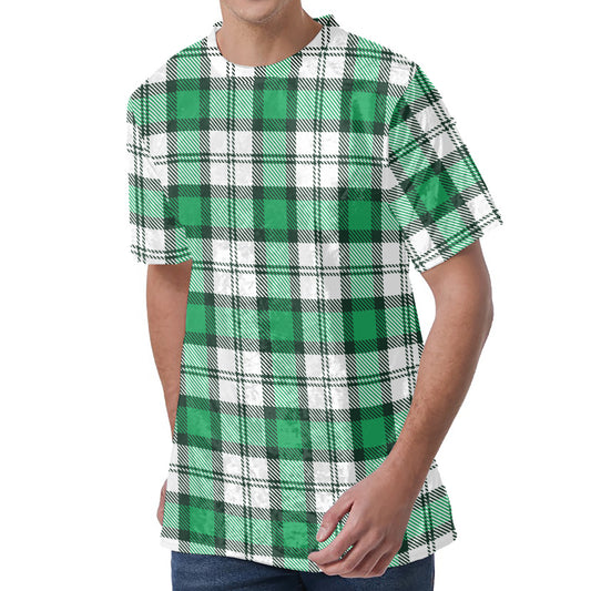 Shamrock St. Patrick's Day Tartan Print Men's Velvet T-Shirt