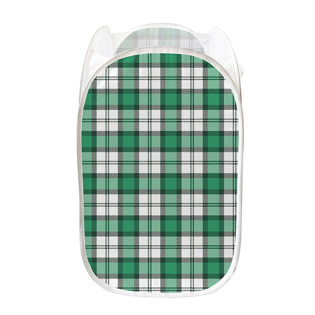 Shamrock St. Patrick's Day Tartan Print Mesh Laundry Hamper
