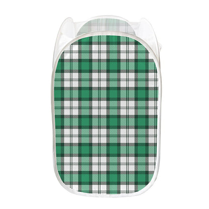 Shamrock St. Patrick's Day Tartan Print Mesh Laundry Hamper