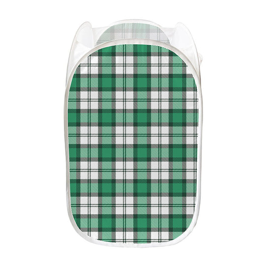 Shamrock St. Patrick's Day Tartan Print Mesh Laundry Hamper
