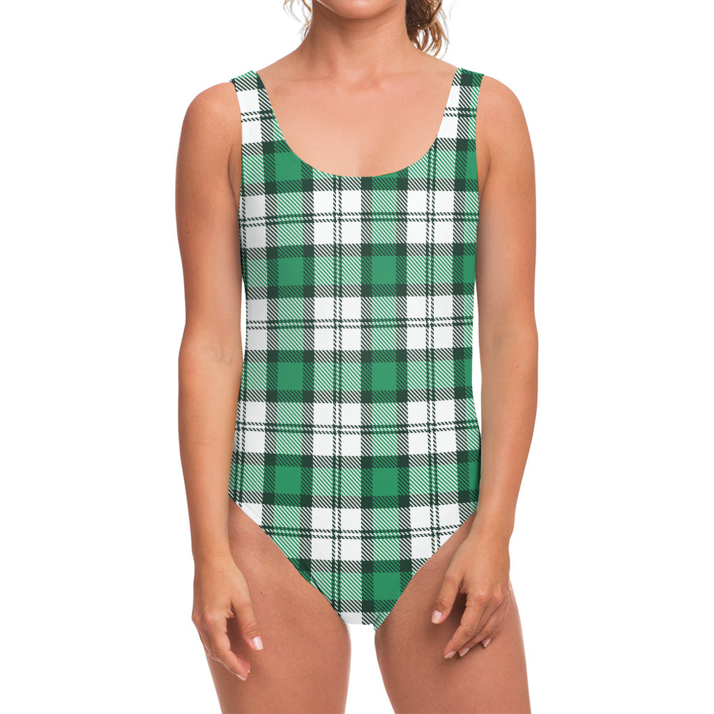 Shamrock St. Patrick's Day Tartan Print One Piece Swimsuit