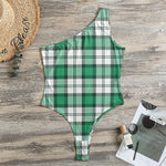 Shamrock St. Patrick's Day Tartan Print One Shoulder Bodysuit