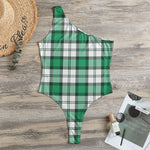 Shamrock St. Patrick's Day Tartan Print One Shoulder Bodysuit