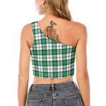 Shamrock St. Patrick's Day Tartan Print One Shoulder Crop Top