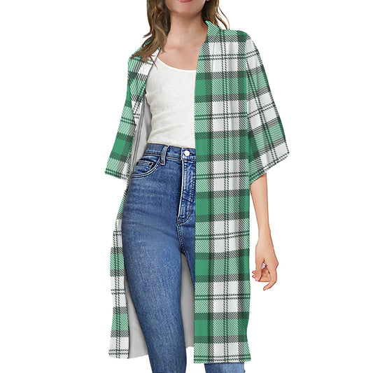 Shamrock St. Patrick's Day Tartan Print Open Front Beach Cover Up