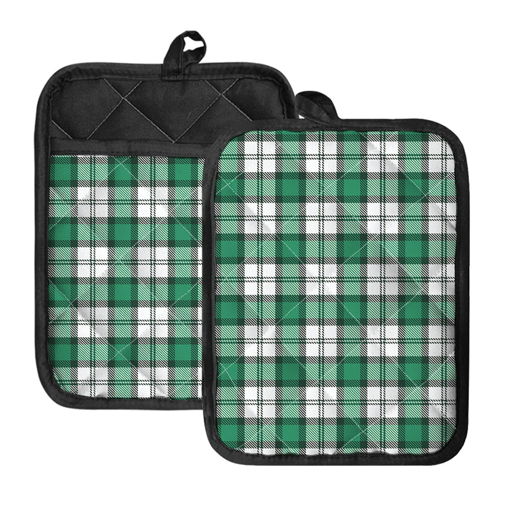 Shamrock St. Patrick's Day Tartan Print Pot Holders With Pocket