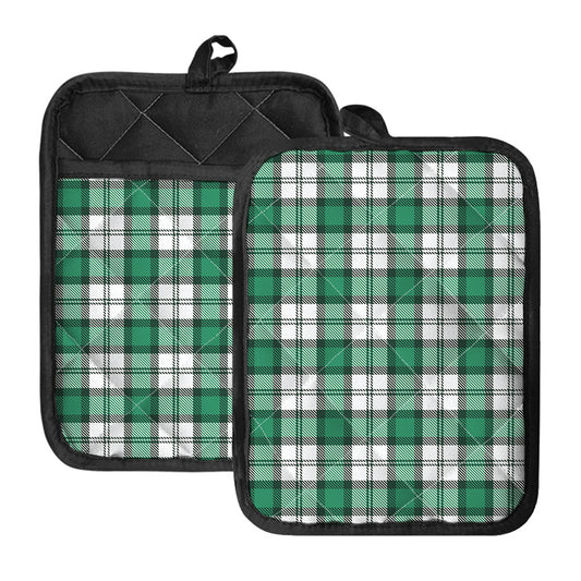 Shamrock St. Patrick's Day Tartan Print Pot Holders With Pocket