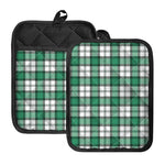 Shamrock St. Patrick's Day Tartan Print Pot Holders With Pocket