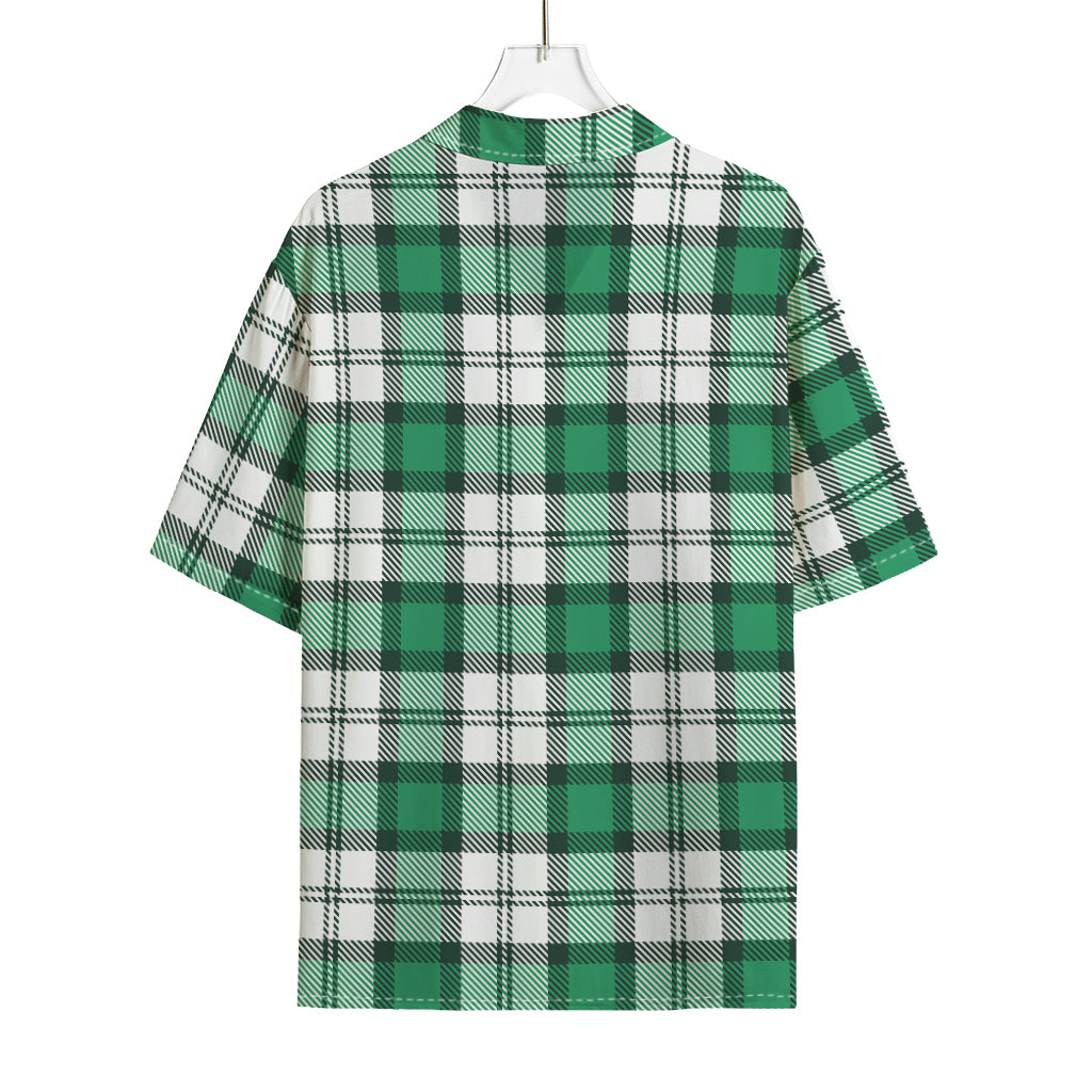 Shamrock St. Patrick's Day Tartan Print Rayon Hawaiian Shirt