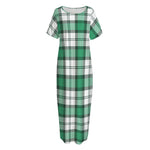 Shamrock St. Patrick's Day Tartan Print Short Sleeve Long Nightdress