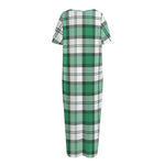 Shamrock St. Patrick's Day Tartan Print Short Sleeve Long Nightdress