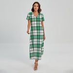 Shamrock St. Patrick's Day Tartan Print Short Sleeve Maxi Dress