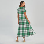Shamrock St. Patrick's Day Tartan Print Short Sleeve Maxi Dress