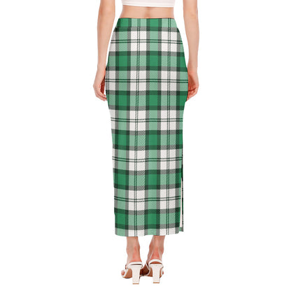 Shamrock St. Patrick's Day Tartan Print Side Slit Maxi Skirt
