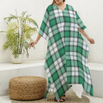 Shamrock St. Patrick's Day Tartan Print Silk V-Neck Kaftan Dress