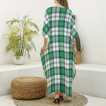 Shamrock St. Patrick's Day Tartan Print Silk V-Neck Kaftan Dress