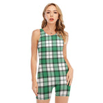 Shamrock St. Patrick's Day Tartan Print Sleeveless One Piece Swimsuit