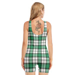 Shamrock St. Patrick's Day Tartan Print Sleeveless One Piece Swimsuit