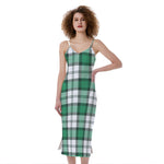 Shamrock St. Patrick's Day Tartan Print Slim Fit Midi Cami Dress