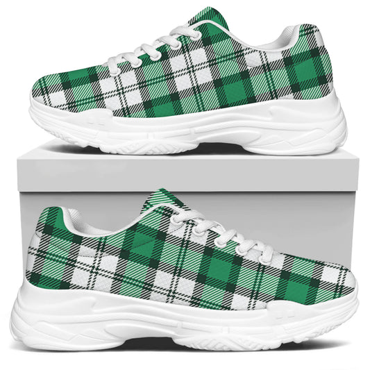 Shamrock St. Patrick's Day Tartan Print White Chunky Shoes