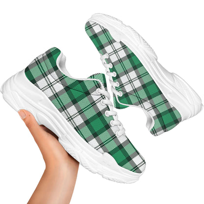 Shamrock St. Patrick's Day Tartan Print White Chunky Shoes