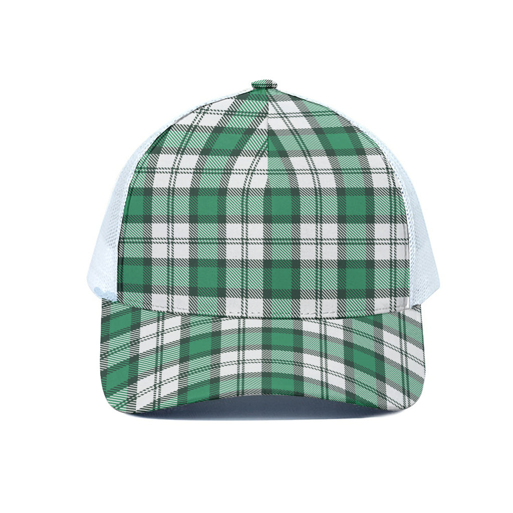 Shamrock St. Patrick's Day Tartan Print White Mesh Trucker Cap
