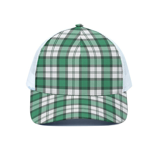 Shamrock St. Patrick's Day Tartan Print White Mesh Trucker Cap