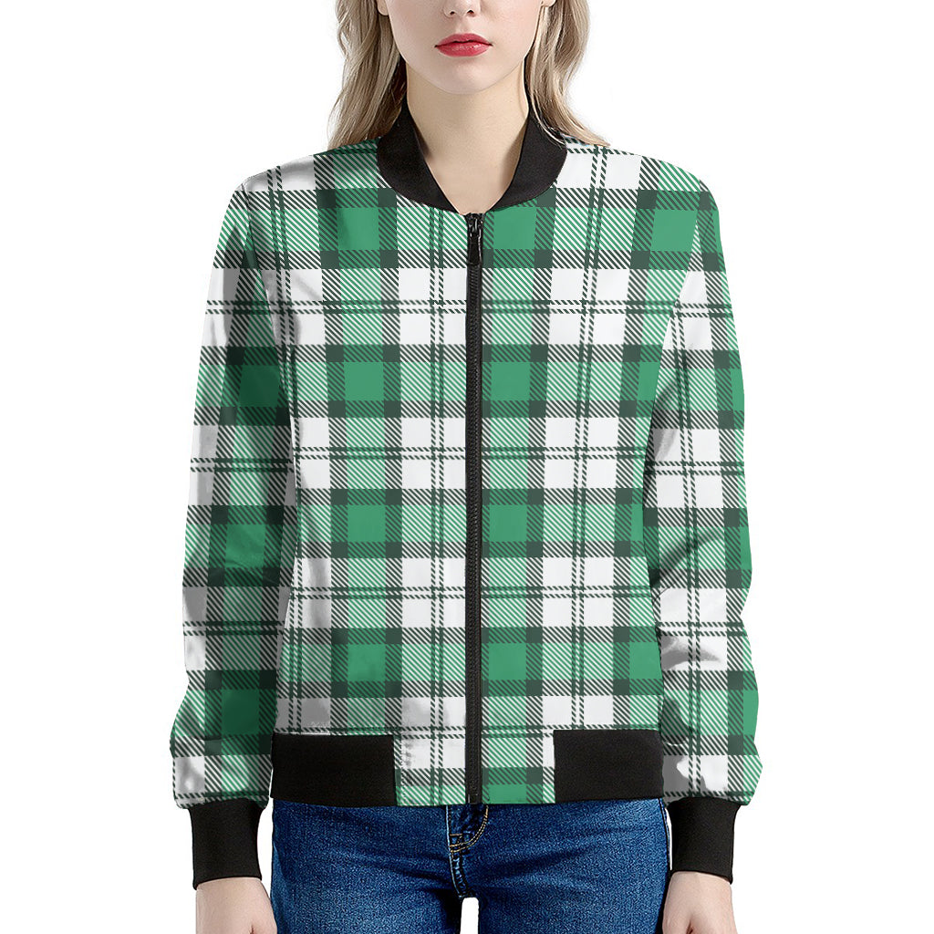 Shamrock St. Patrick's Day Tartan Print Women's Bomber Jacket