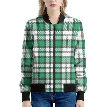 Shamrock St. Patrick's Day Tartan Print Women's Bomber Jacket