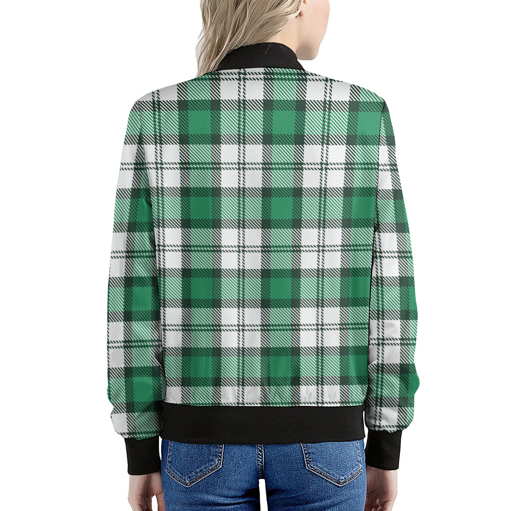 Shamrock St. Patrick's Day Tartan Print Women's Bomber Jacket