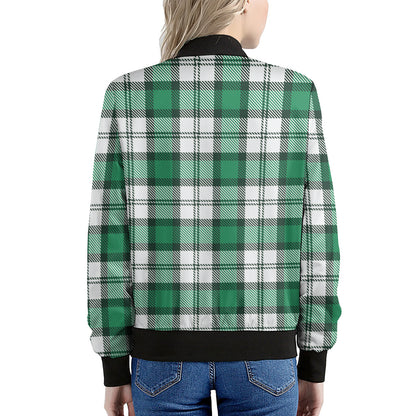 Shamrock St. Patrick's Day Tartan Print Women's Bomber Jacket