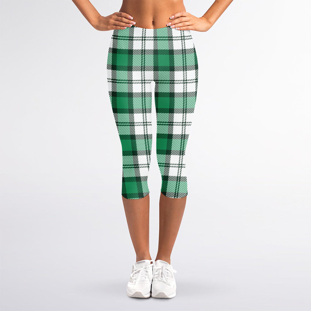 Shamrock St. Patrick's Day Tartan Print Women's Capri Leggings